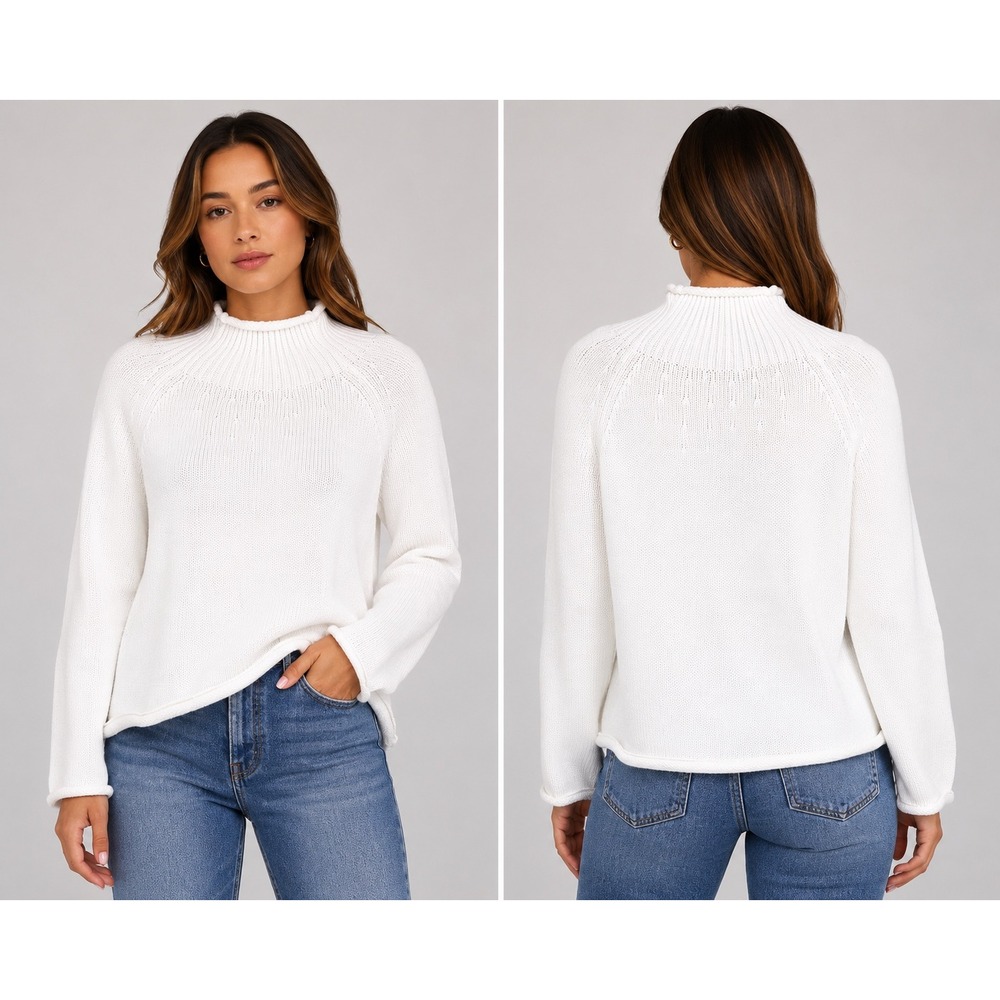 J.Crew Cropped Cotton Nylon Blend Sweater White Crew Neck Women's Medium